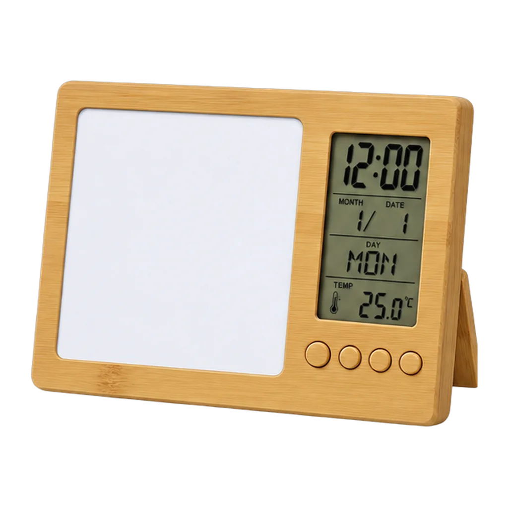 Reloj digital de bambú con foto